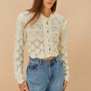 Off-White Mixed Lace Stitch Cardigan